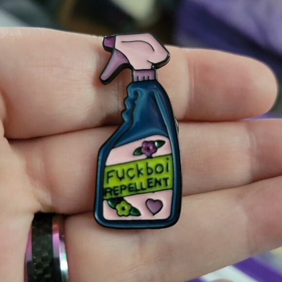 F*ckboi repellant spray bottle funny enamel lapel pin - Picture 1 of 2
